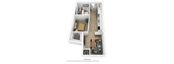 A floor plan of a house with furniture and appliances.