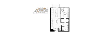 a floor plan of a house that is split into two sections