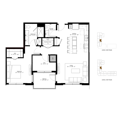A floor plan of a house with labeled rooms and a separate level plan diagram.