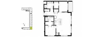 a floor plan of a house with a bedroom and a living room