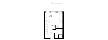 A black and white drawing of a floor plan for a walk-up apartment unit.