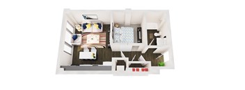 1 Bedroom 1 Bath Floorplan in Donegan Apartment Building