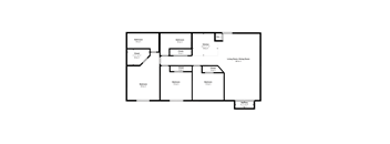 A floor plan of a house with a living room, dining room, kitchen, and four bedrooms.