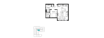 A floor plan of a house with a bathroom, kitchen, living room, and bedrooms.