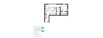 A floor plan of a house with a living room, dining room, kitchen, and bathrooms.