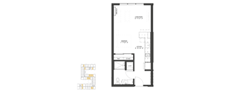 a floor plan of a small house with a bedroom and a living room