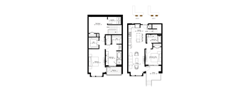 A black and white image of a floor plan for a two-story house.
