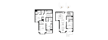 A black and white image of two floor plans of a house.