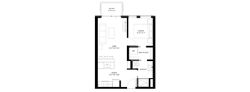 A black and white image of a floor plan for a small apartment.
