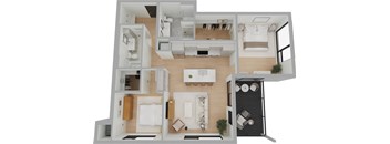 a floor plan of a two bedroom apartment with a bathroom and kitchen