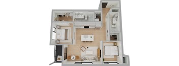 a floor plan of a two bedroom apartment with a bathroom and kitchen