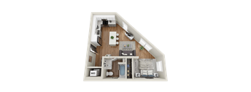 A 177 sq ft apartment layout with a living room, kitchen, and bathroom.