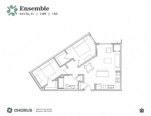 a typical floor plan of a 1 bedroom apartment