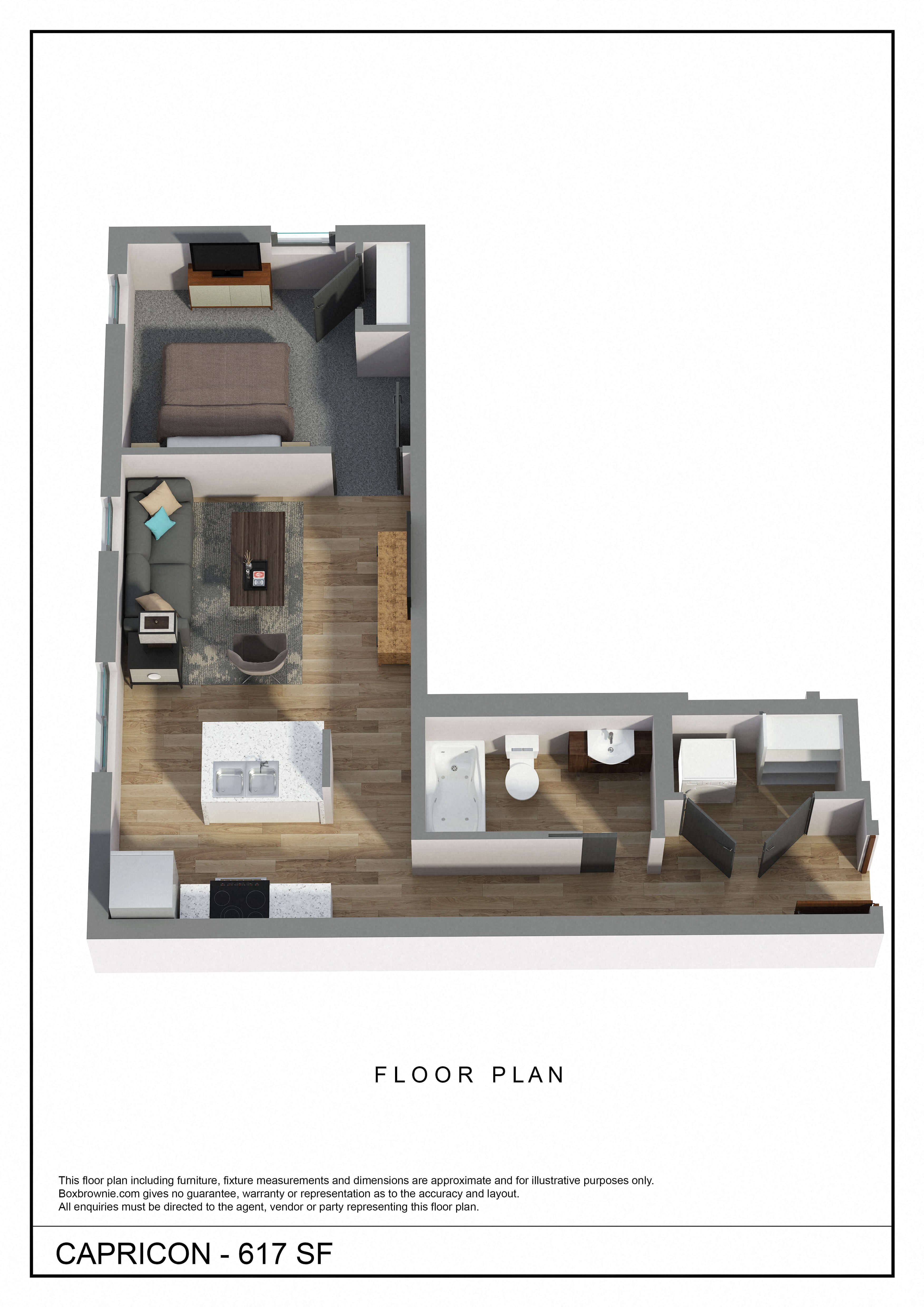 a sq ft floor plan of a studio apartment