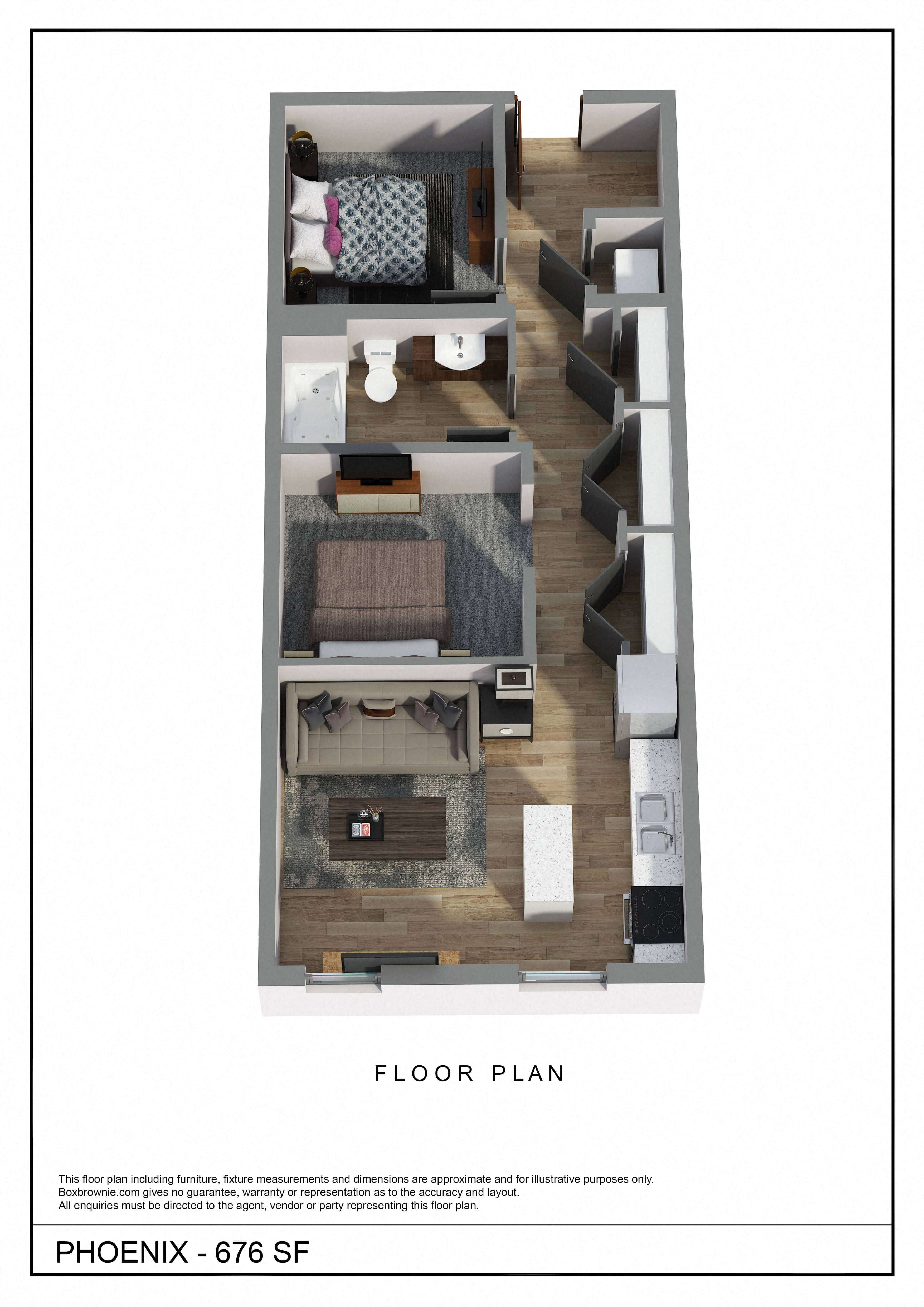 a floor plan of a unit with a bedroom and a living room