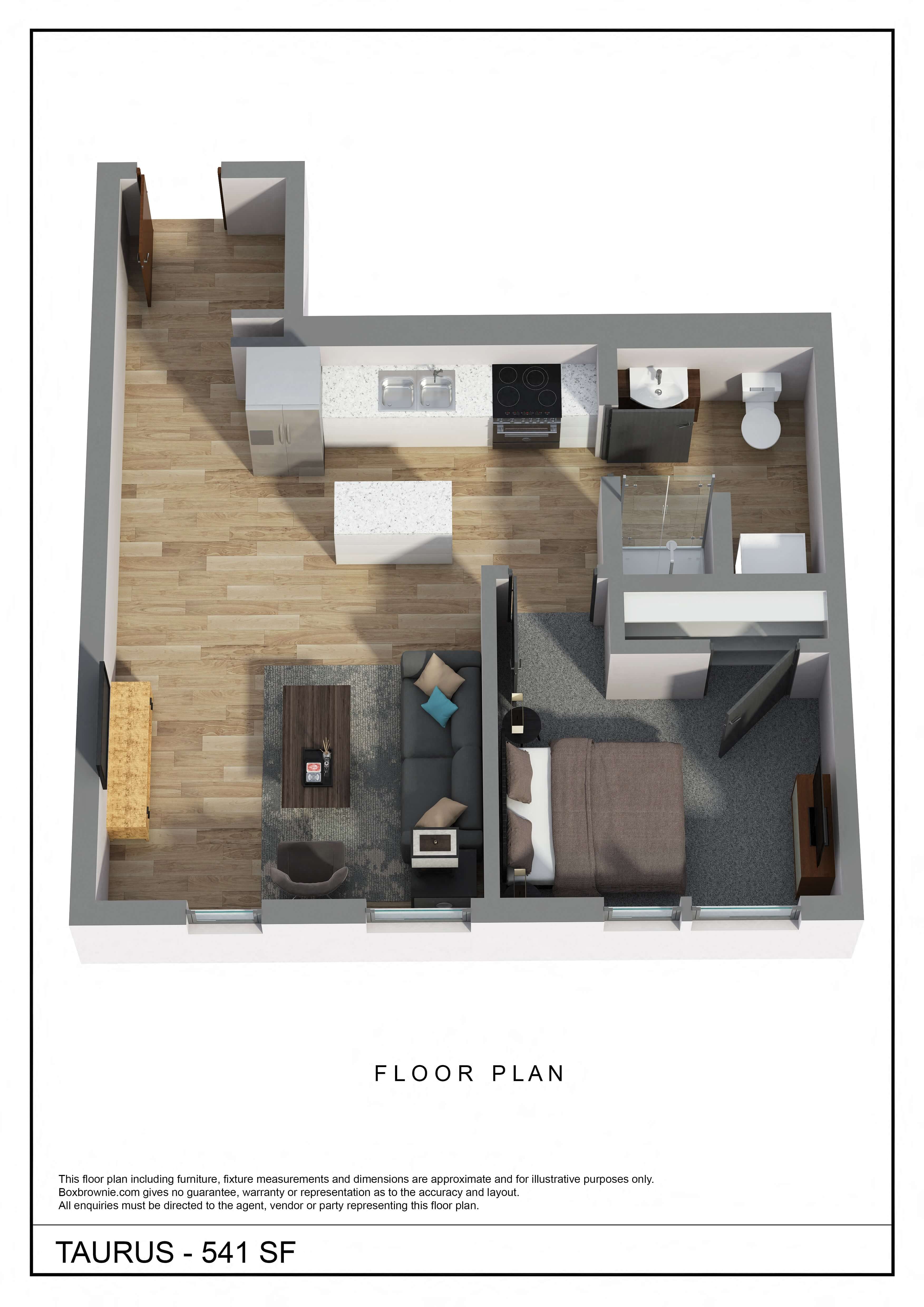 the floor plan of taurus 313 sq ft