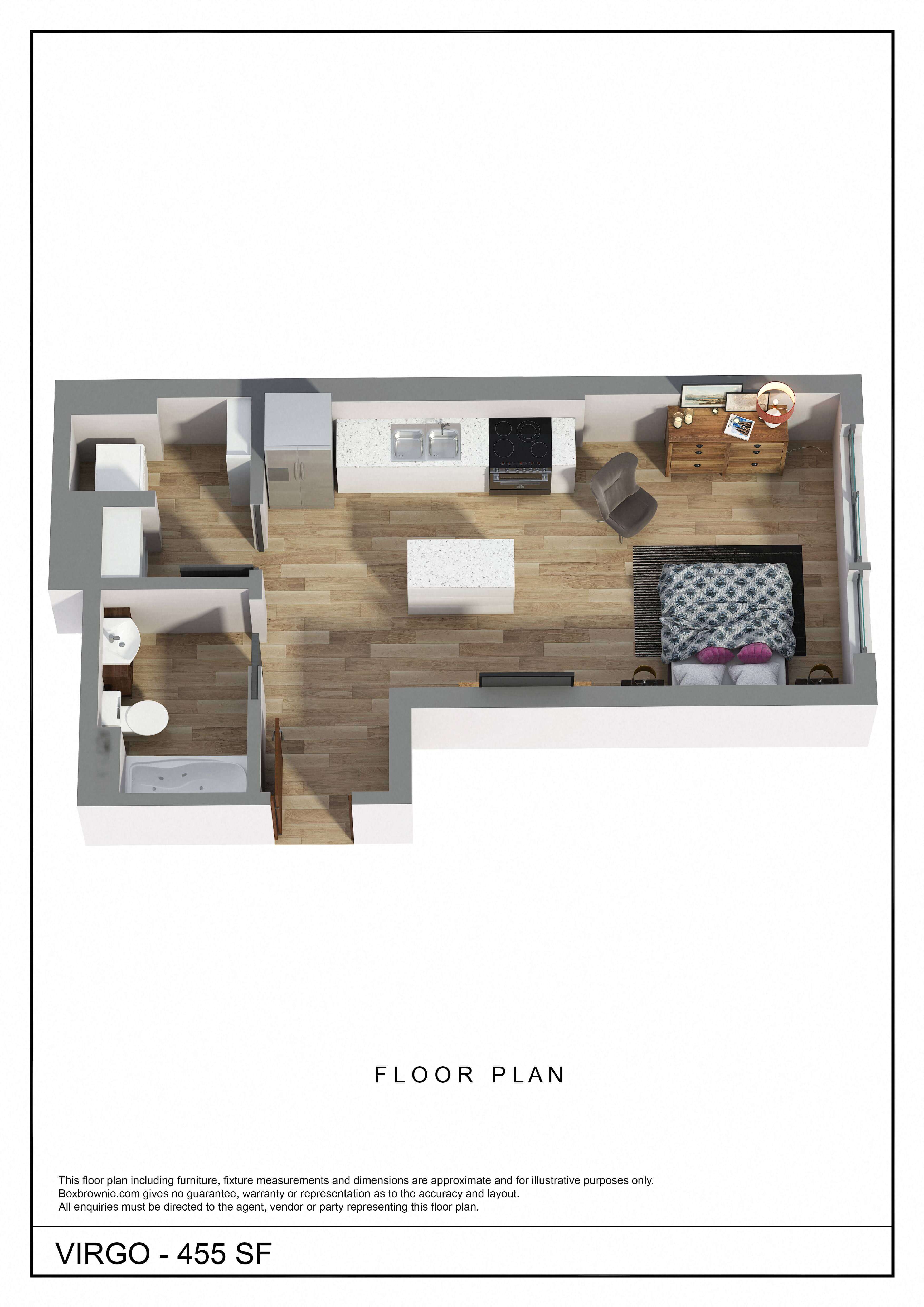 the floor plan of virago 432 sq ft