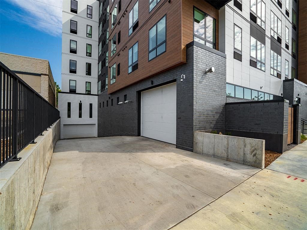 Garage opening to apartment building