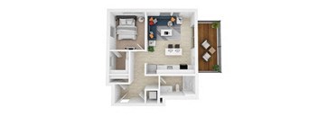 a floor plan with a bedroom and a living room