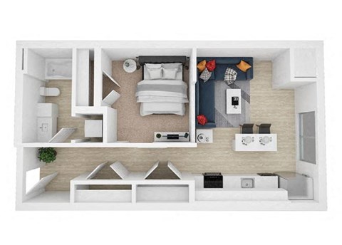 a bedroom with a bed and a desk