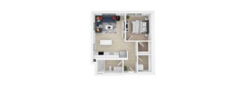 a 1 bedroom floor plan with a bathroom and a living room