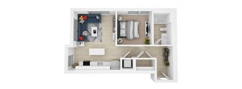 a 1 bedroom floor plan with a bathroom and a living room