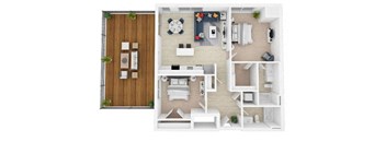 a 1 bedroom floor plan with a bathroom and a balcony