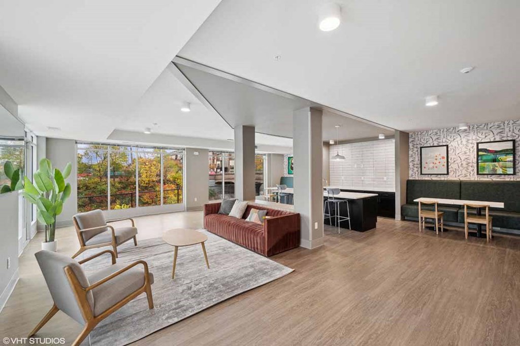 a living room with a couch and a table