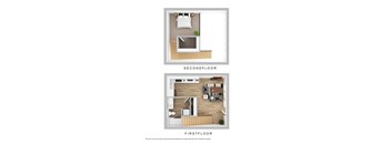 A floor plan of a two-story apartment with a first and second floor.