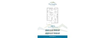A floor plan for a unit at The Heights at Vista Ridge, showing a bedroom, den, and bathroom.
