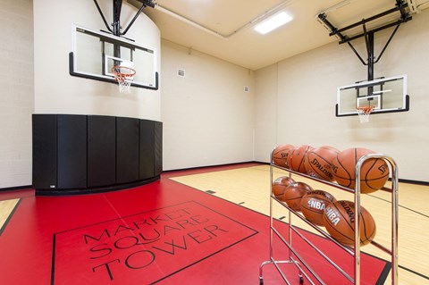 an indoor basketball court at Market Square Tower