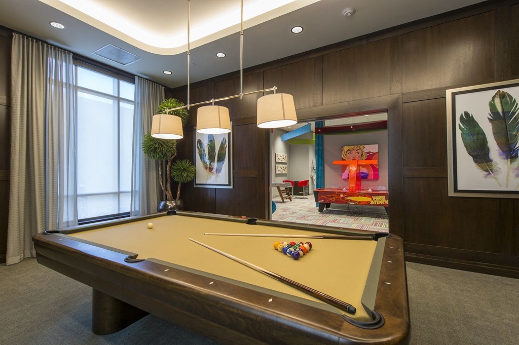 a pool table in a billiards room