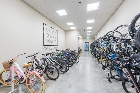 a large storage room for bicycles