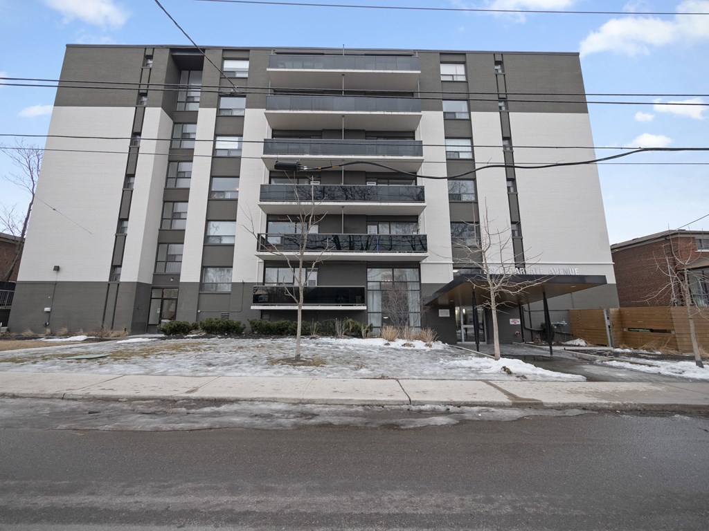 a view of the back of the building from the street