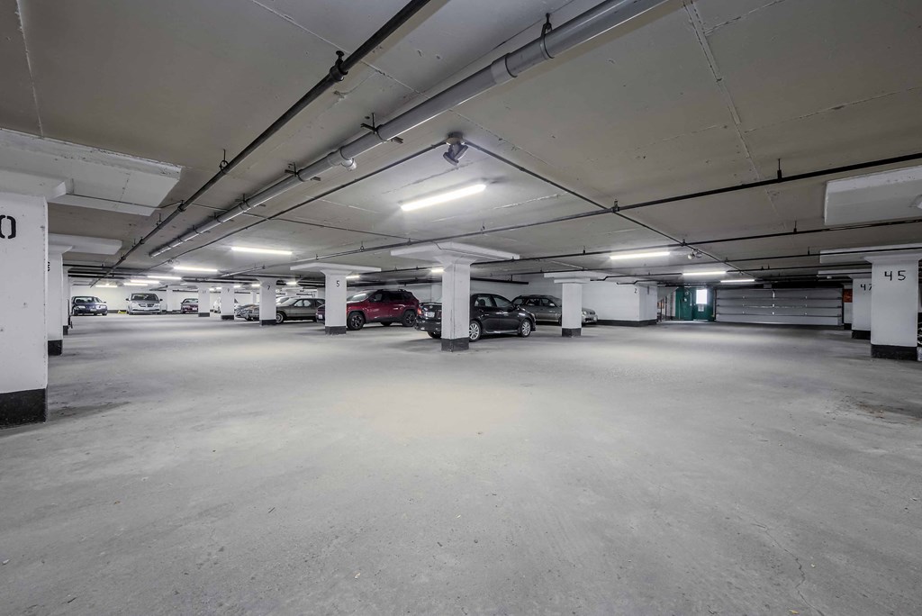 large parking spaces in the center of the building