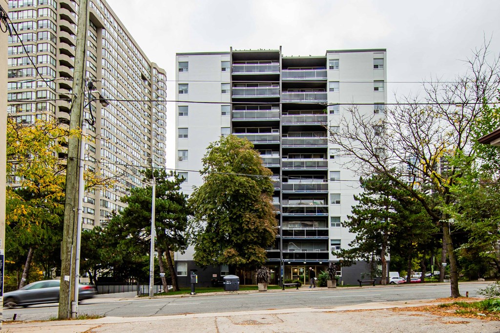 a view of the back of the building from the street