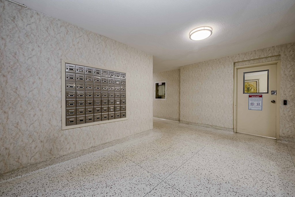 a room with a wall with a numeric plate on it