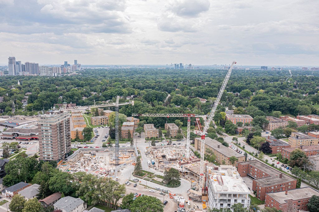 a crane in the middle of a city
