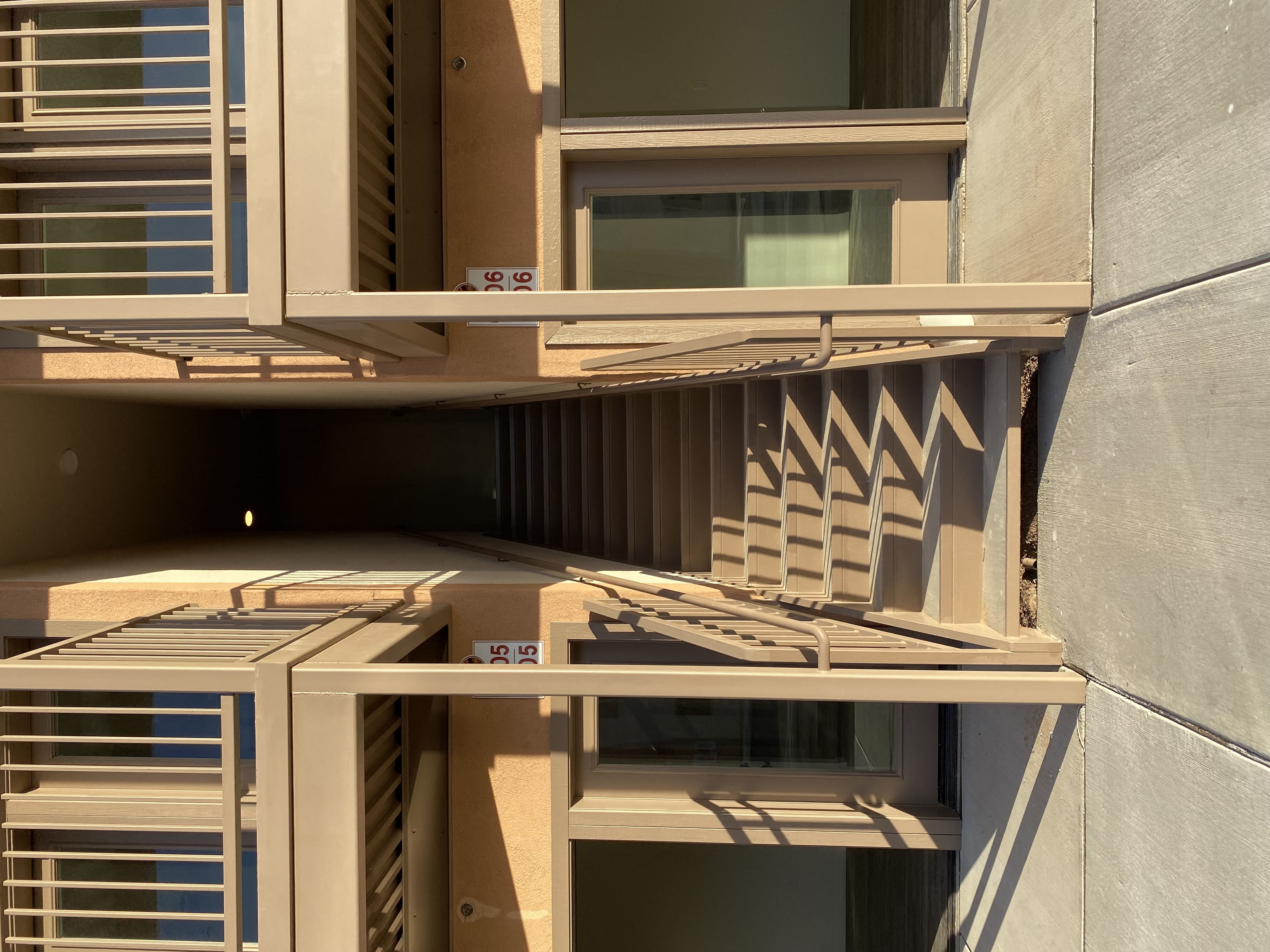 a view of the balconies of an apartment building