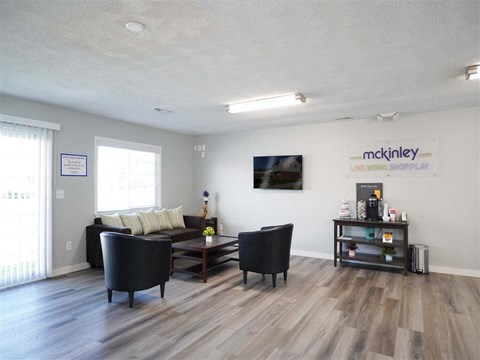 a living room with a couch and a coffee table