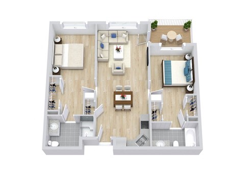 image of 2 bedroom 2 bathroom floorplan