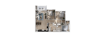 A detailed 3D floor plan of a modern bathroom at The Village at Hawk View, Reno, 89512.