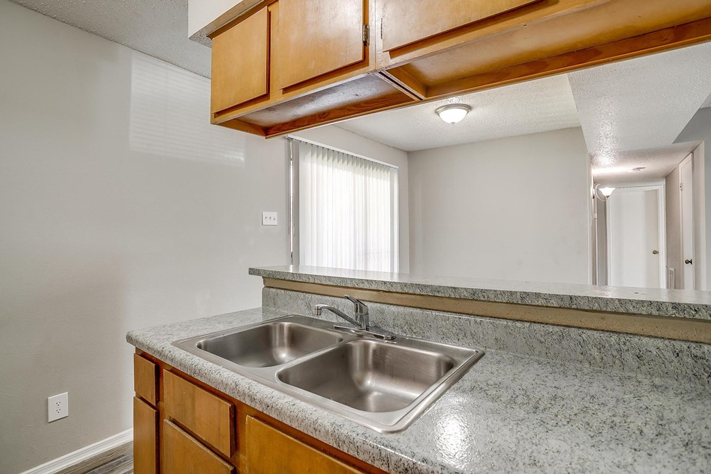 a kitchen with a sink and a window