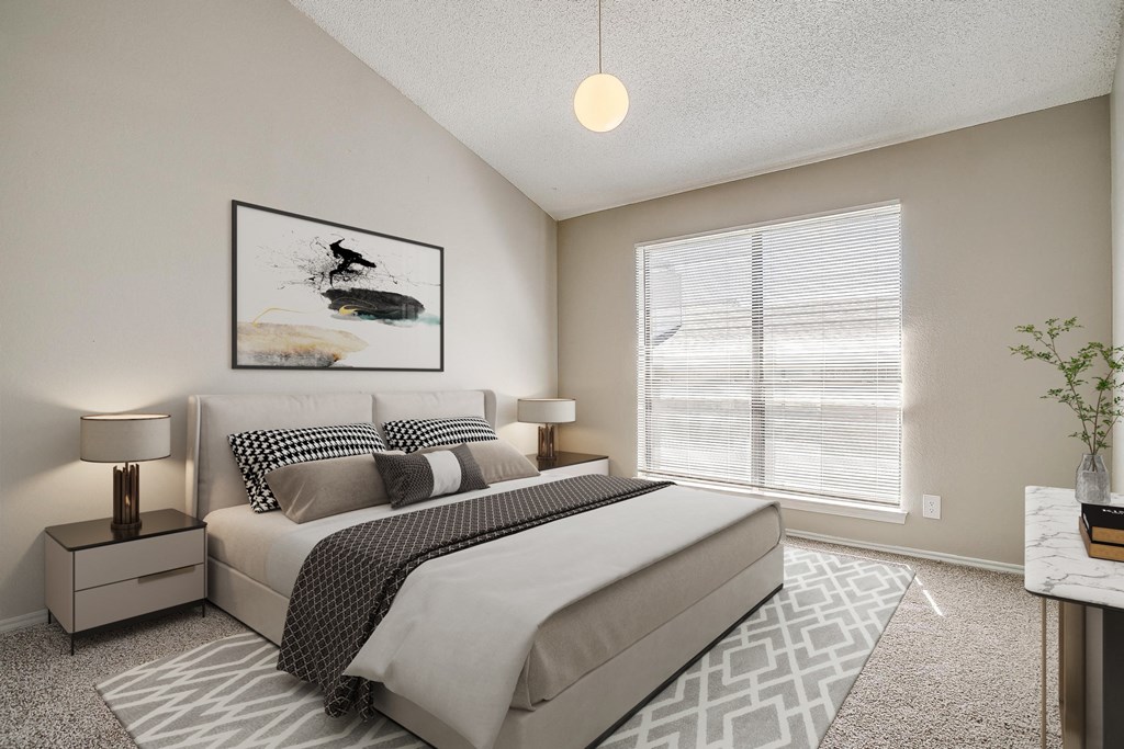 the preserve at ballantyne commons apartment bedroom with bed and window