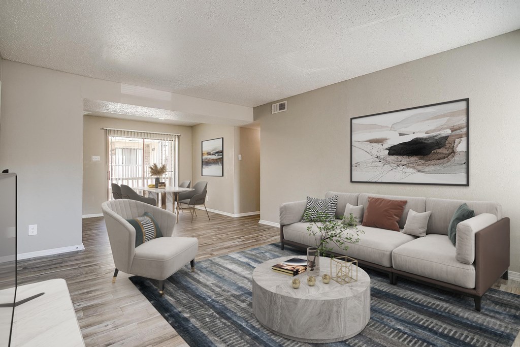 a living room with a couch and a coffee table