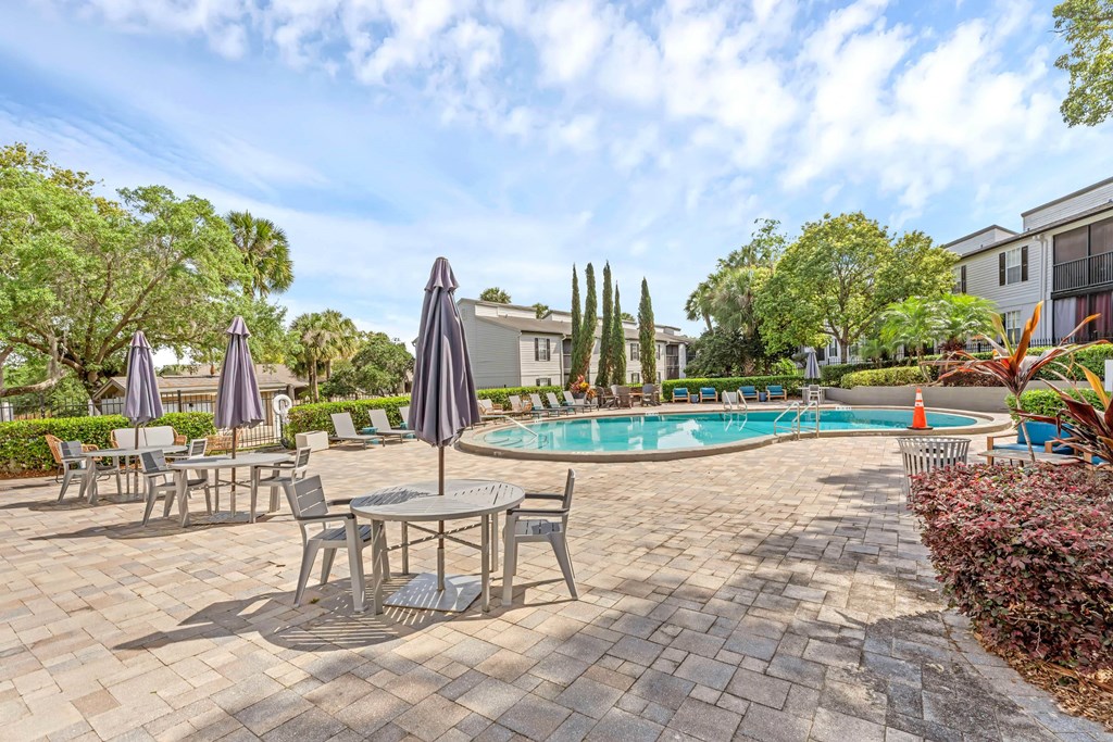 our apartments have a resort style pool and patio