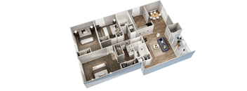 a 3d floor plan of a house with a bedroom and a living room