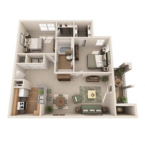 a 3d drawing of a floor plan with an apartment