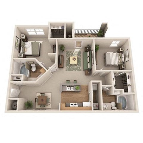 a 3d drawing of a floor plan of a house
