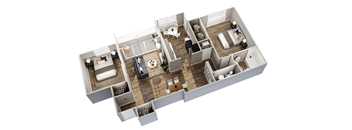 3d floor plan of a home with a bedroom and a living room